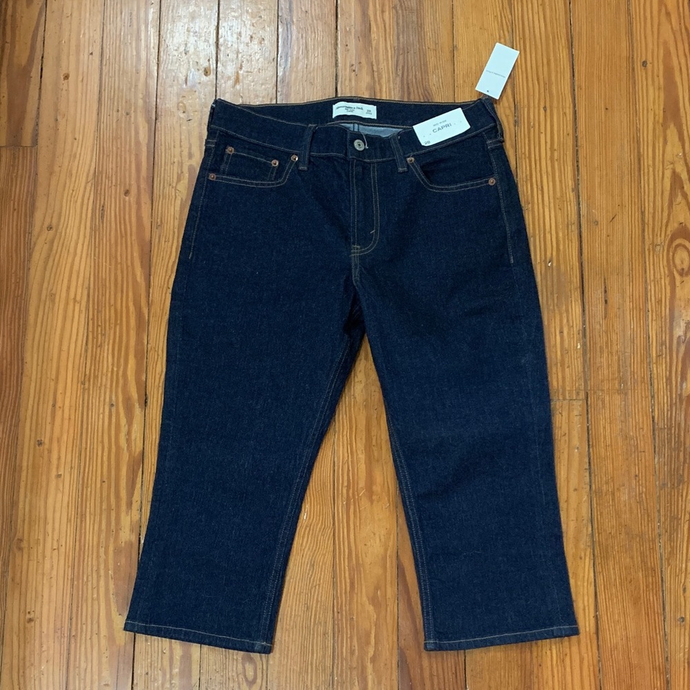 Abercrombie Mid Rise Denim Capri - Dark Blue Wash